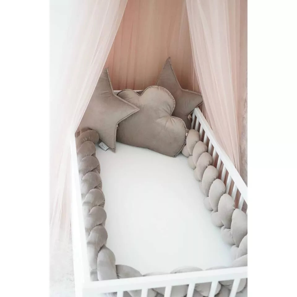 Apsaugėlė lovytei Pynė+3 pagalvėlės BELISIMA VELVET Dark Beige