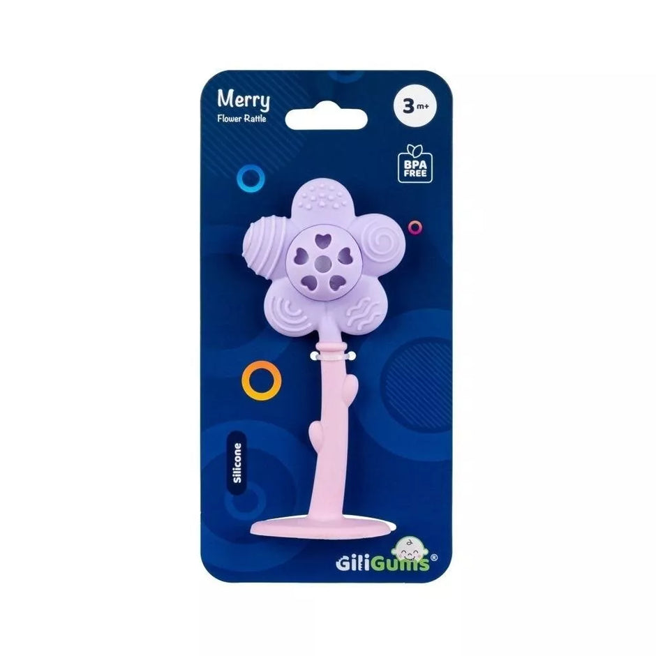 Barškutis-Kramtukas silikoninis GiliGums FLOWER MERRY Pink