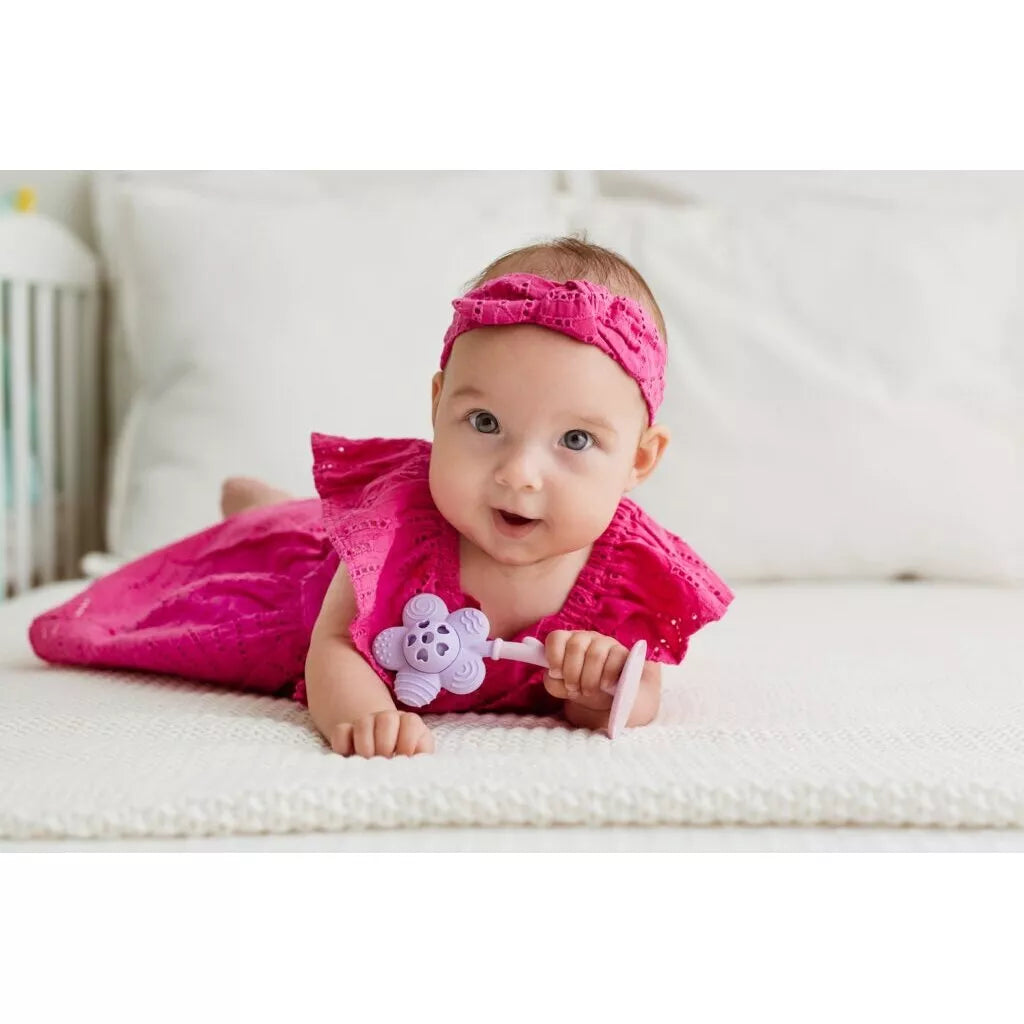 Barškutis-Kramtukas silikoninis GiliGums FLOWER MERRY Pink