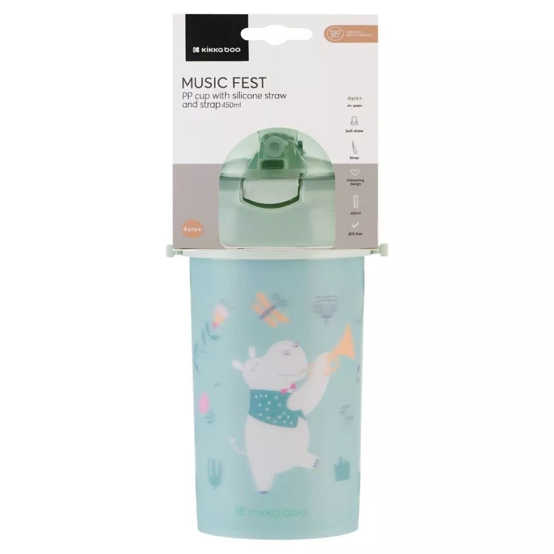 Gertuvė neišsiliejanti su silikoniniu šiaudeli ir dirželiu MUSIC FEST Mint