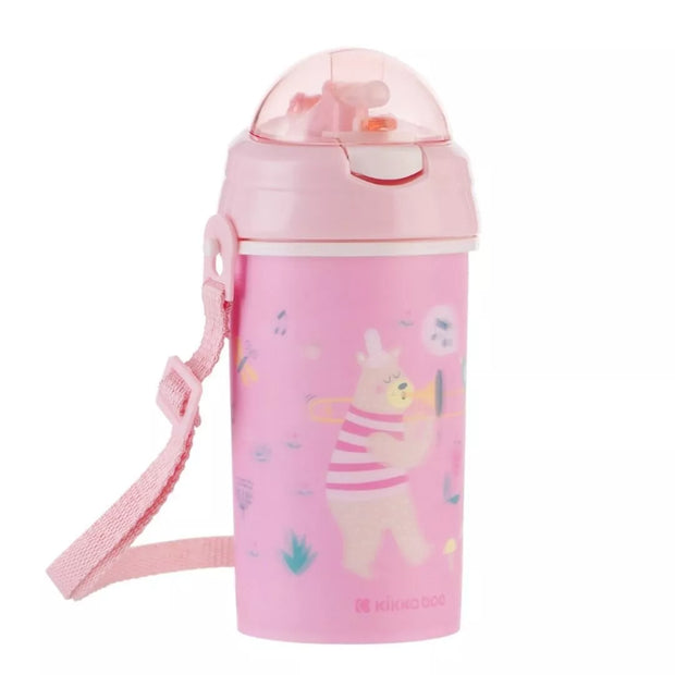 Gertuvė neišsiliejanti su silikoniniu šiaudeli ir dirželiu MUSIC FEST Pink