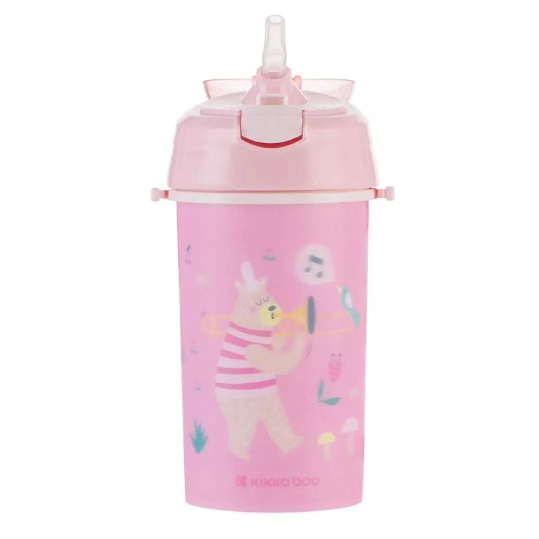 Gertuvė neišsiliejanti su silikoniniu šiaudeli ir dirželiu MUSIC FEST Pink