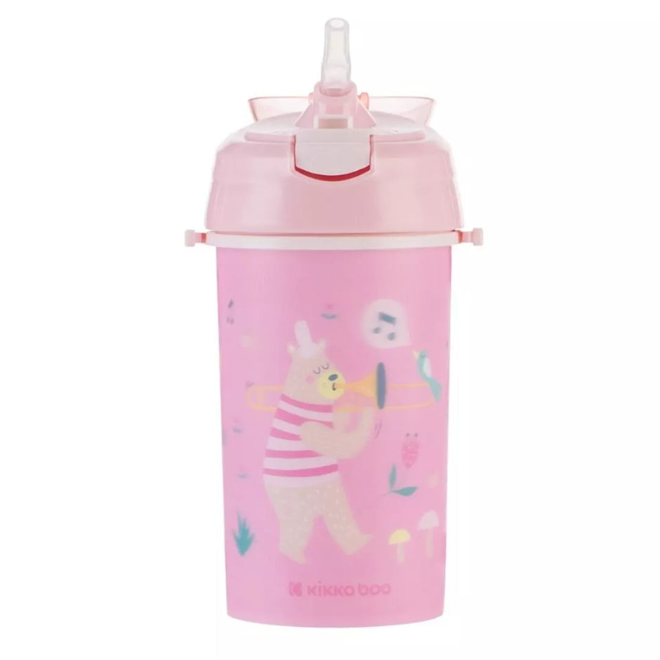 Gertuvė neišsiliejanti su silikoniniu šiaudeli ir dirželiu MUSIC FEST Pink