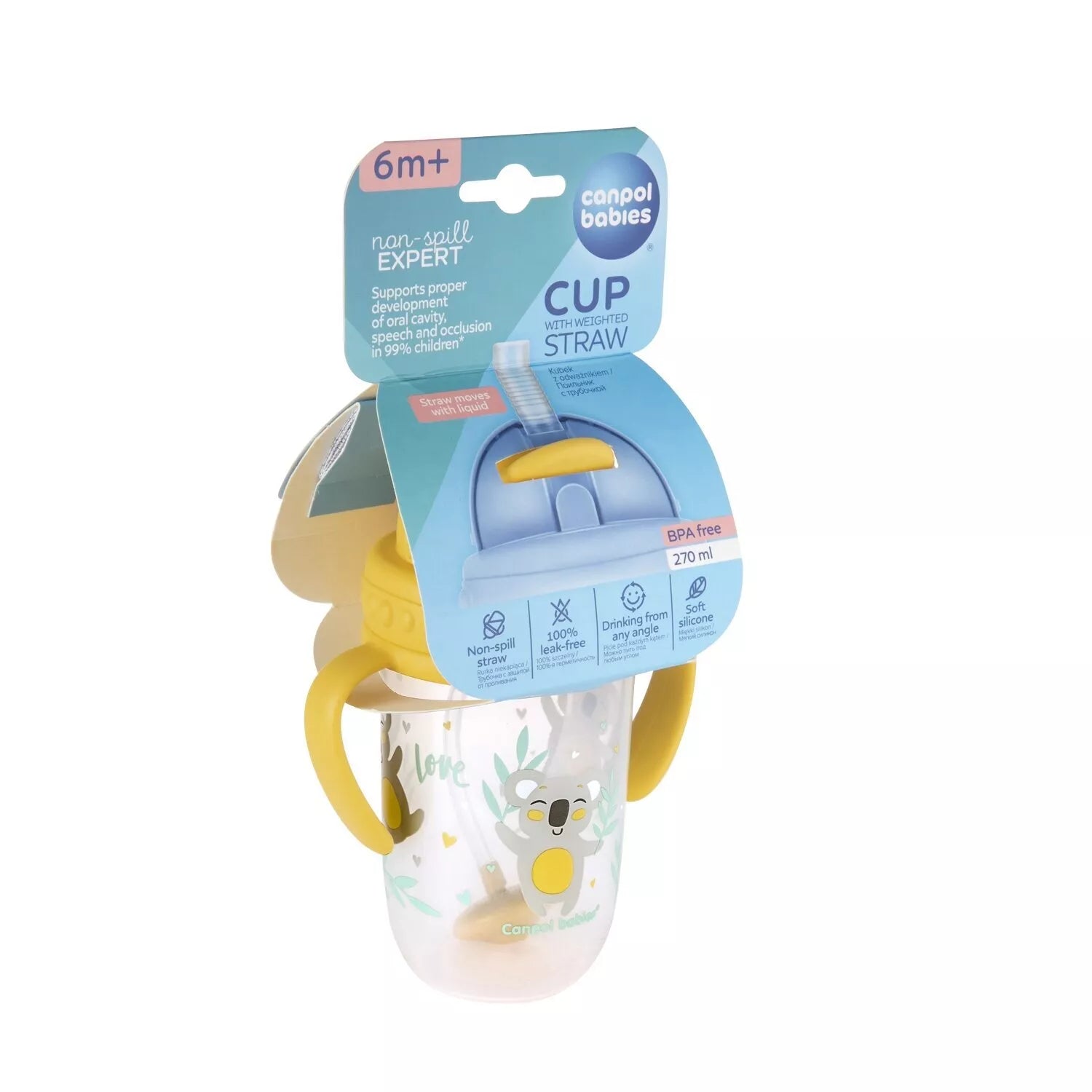 Gertuvė neišsipilanti su šiaudeliu Canpol EXOTIC ANIMALS 56/606 Yellow