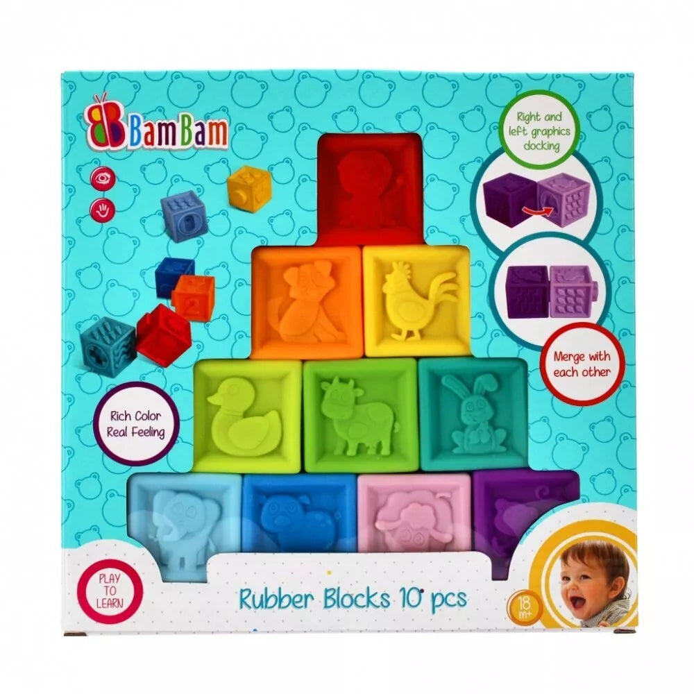 Kaladėlės sensorinės guminės BamBam 10 vnt