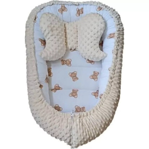 Kokonas-Lizdelis naujagimiui su pagalvyte DUET MINKI TEDDY BEAR Ecru