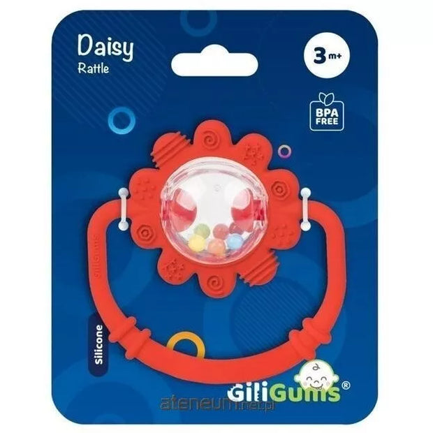 Kramtukas silikoninis su barškučiu GiliGums DAISY Red
