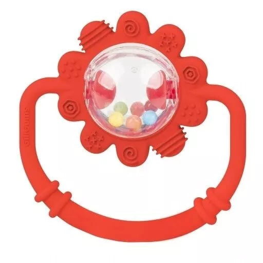 Kramtukas silikoninis su barškučiu GiliGums DAISY Red