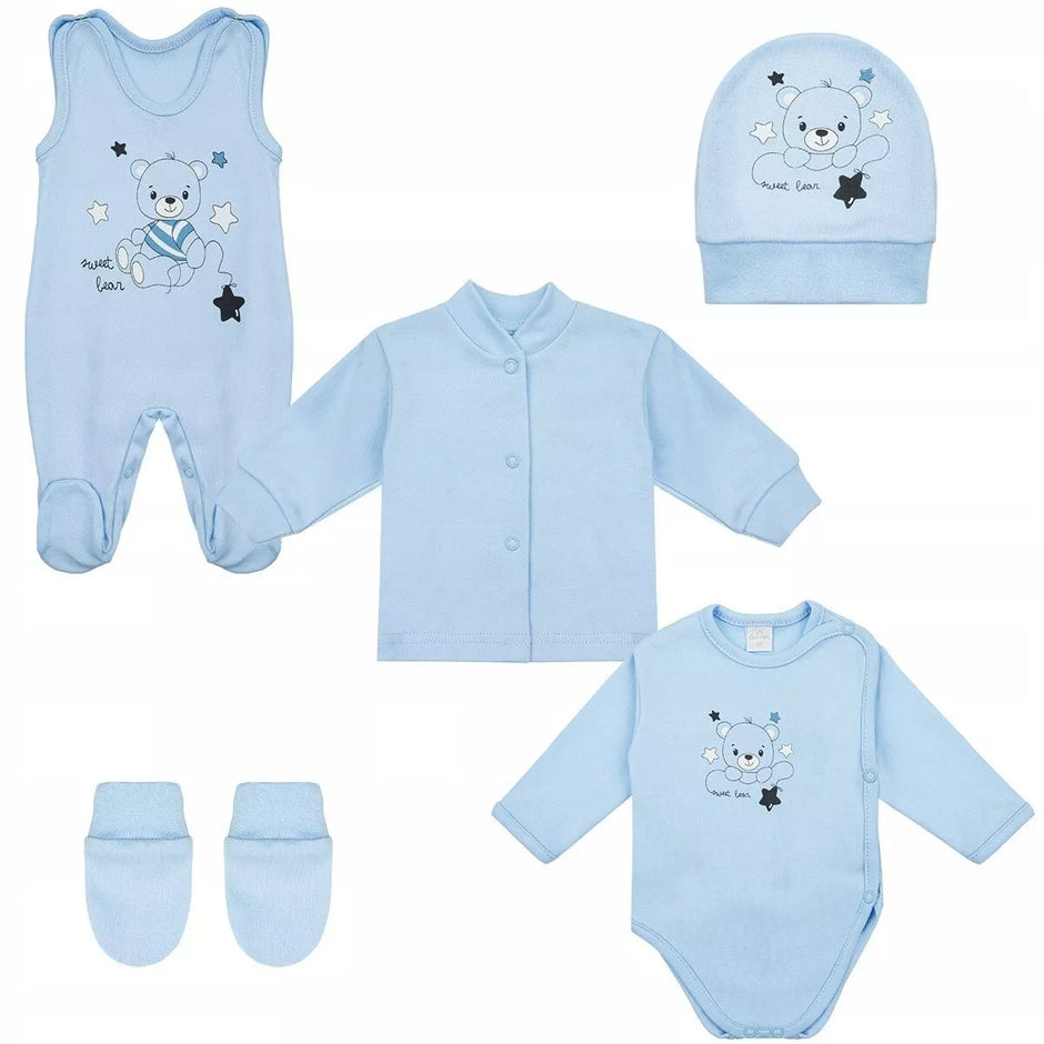 Kūdikio kraitelis - komplektukas Gamex  SWEET BEAR 5 dalių, 56 Blue