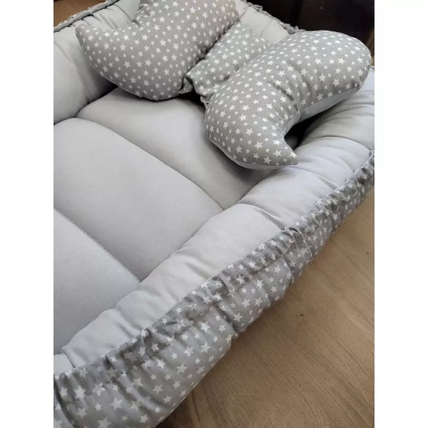 Kokonas-Lizdelis naujagimiams su pagalvyte DUET COTTON STARS Grey