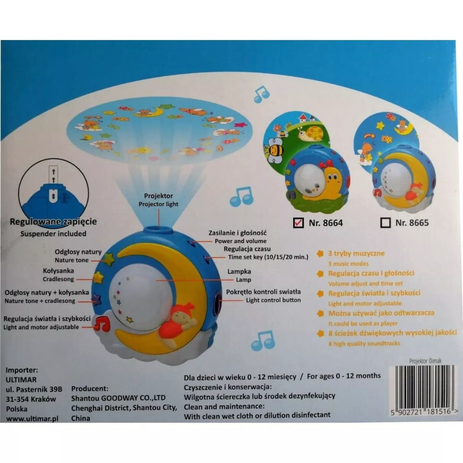 Muzikinis naktinis šviestuvas-projektorius SNAIL