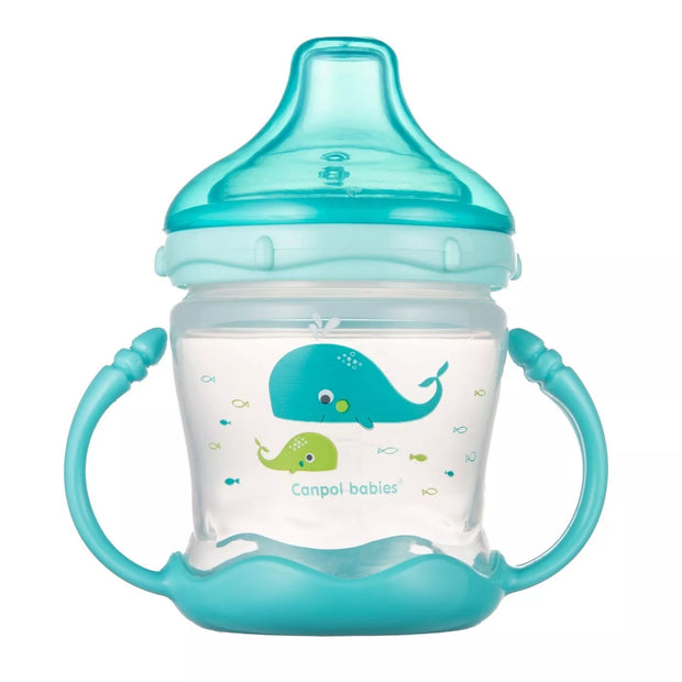 Puodelis neišsiliejantis susilikoniniu snapeliu Canpol LOVE&SEA 57/300 Blue