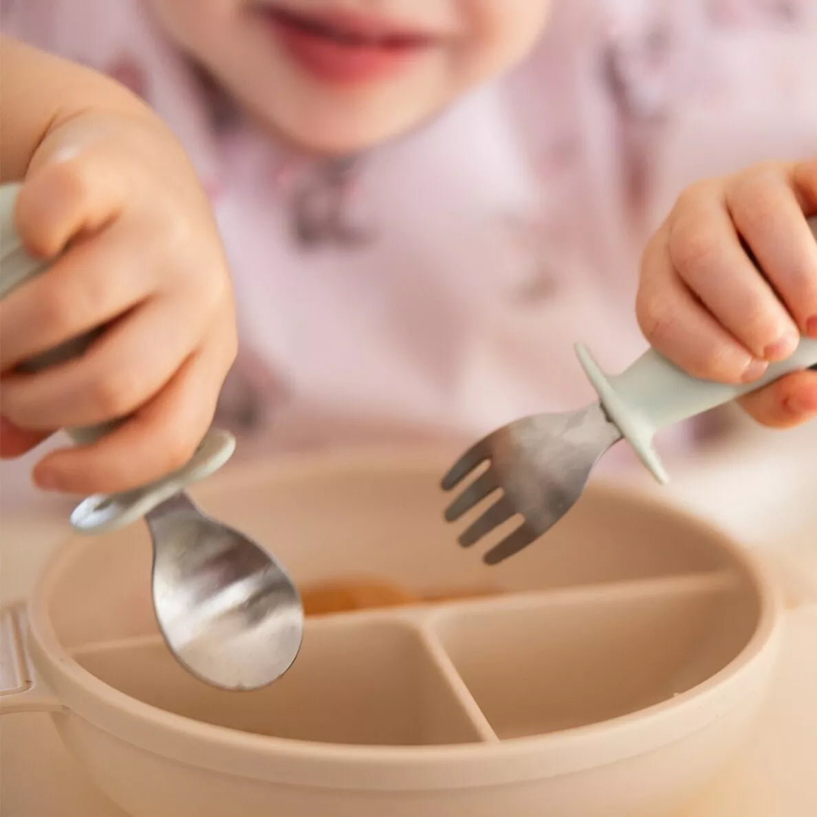 Šaukštelis ir šakutė nerūdijančio plieno BabyOno 1665/02