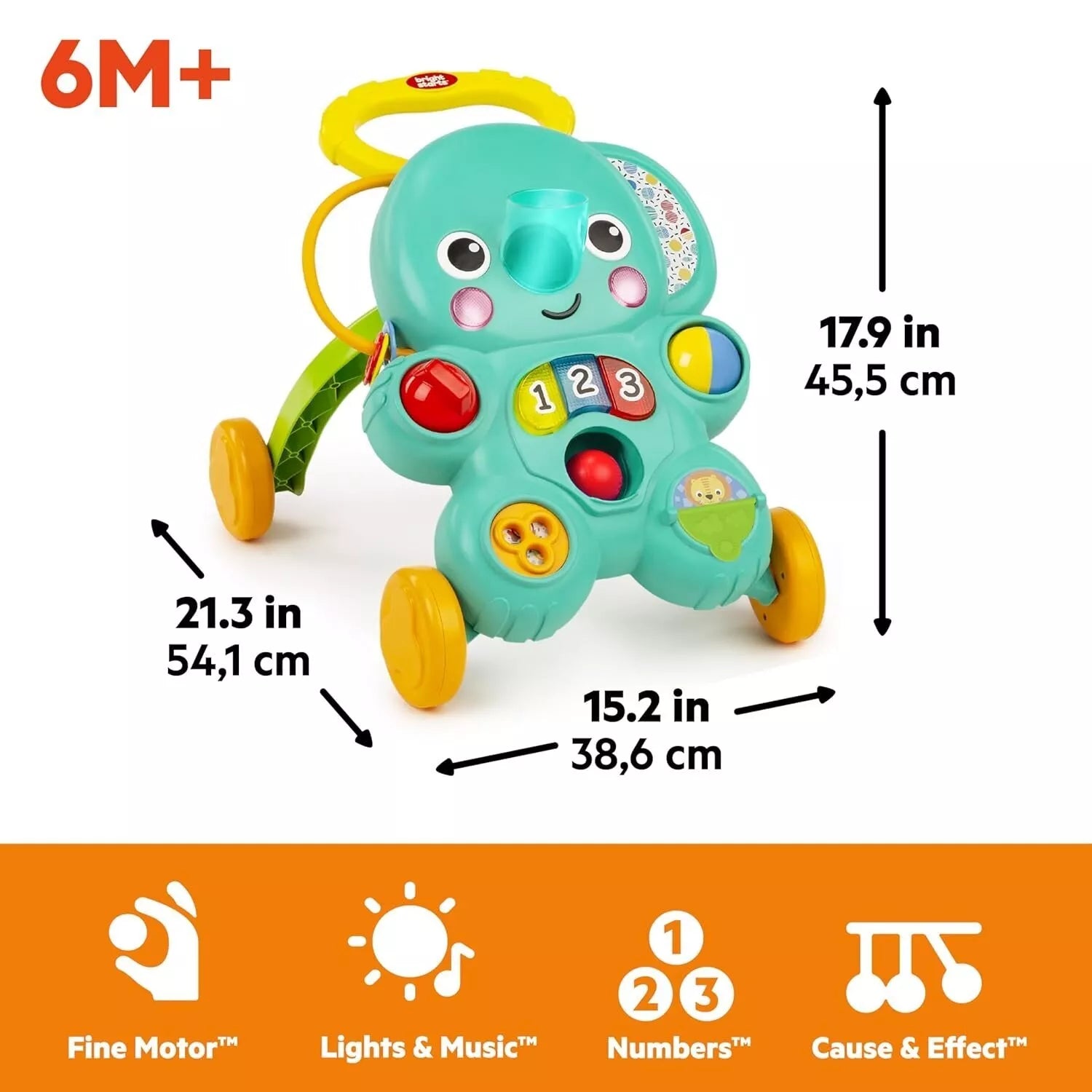 Stumdukas Bright Starts Stroll 'n Roll 2in1 Ball Push Walker ELEPHANT