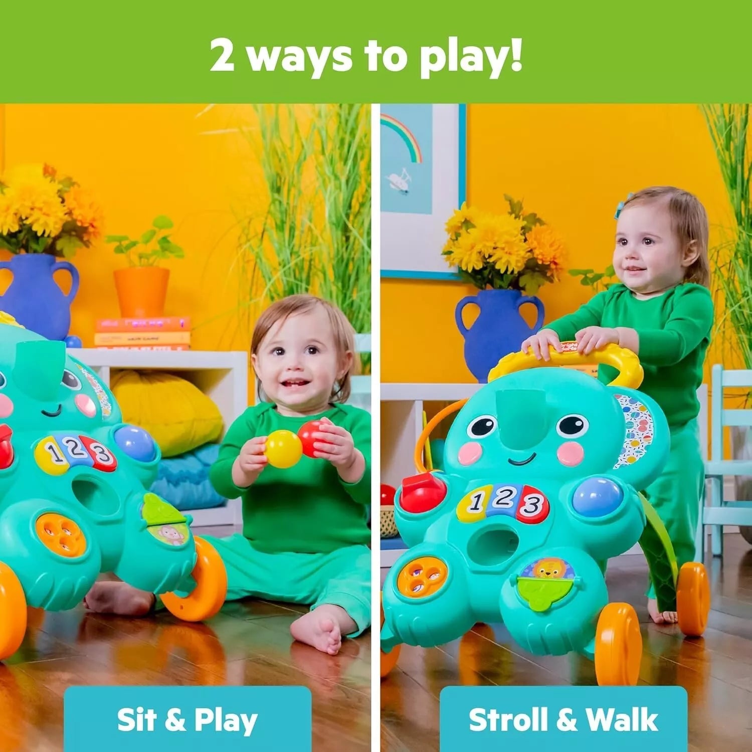 Stumdukas Bright Starts Stroll 'n Roll 2in1 Ball Push Walker ELEPHANT