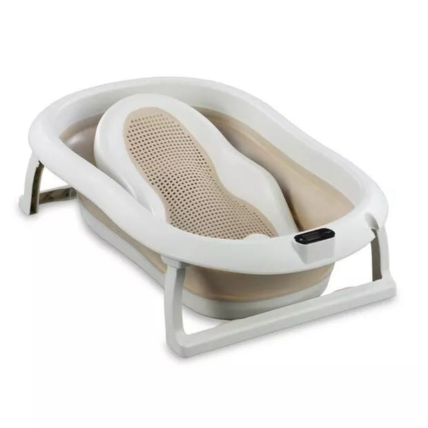 Sulankstoma kūdikio vonelė su termometru ir silikoniniu gultuku BATH&CARE Beige