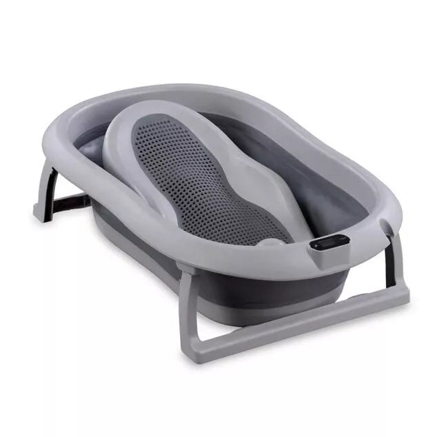 Sulankstoma kūdikio vonelė su termometru ir silikoniniu gultuku BATH&CARE Dark Grey