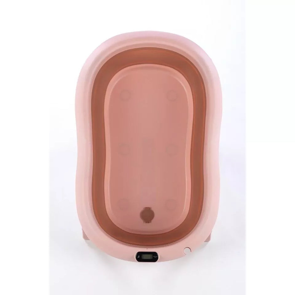 Sulankstoma kūdikio vonelė su termometru ir silikoniniu gultuku BATH&CARE Dark Pink