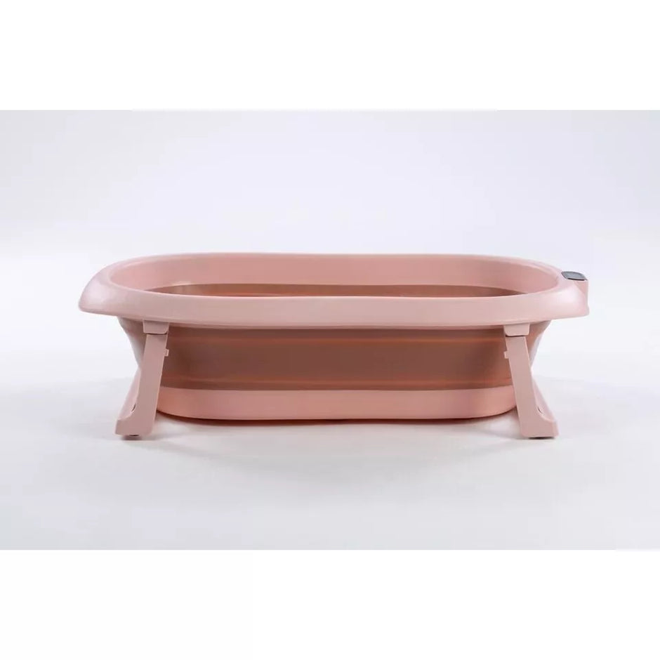 Sulankstoma kūdikio vonelė su termometru ir silikoniniu gultuku BATH&CARE Dark Pink
