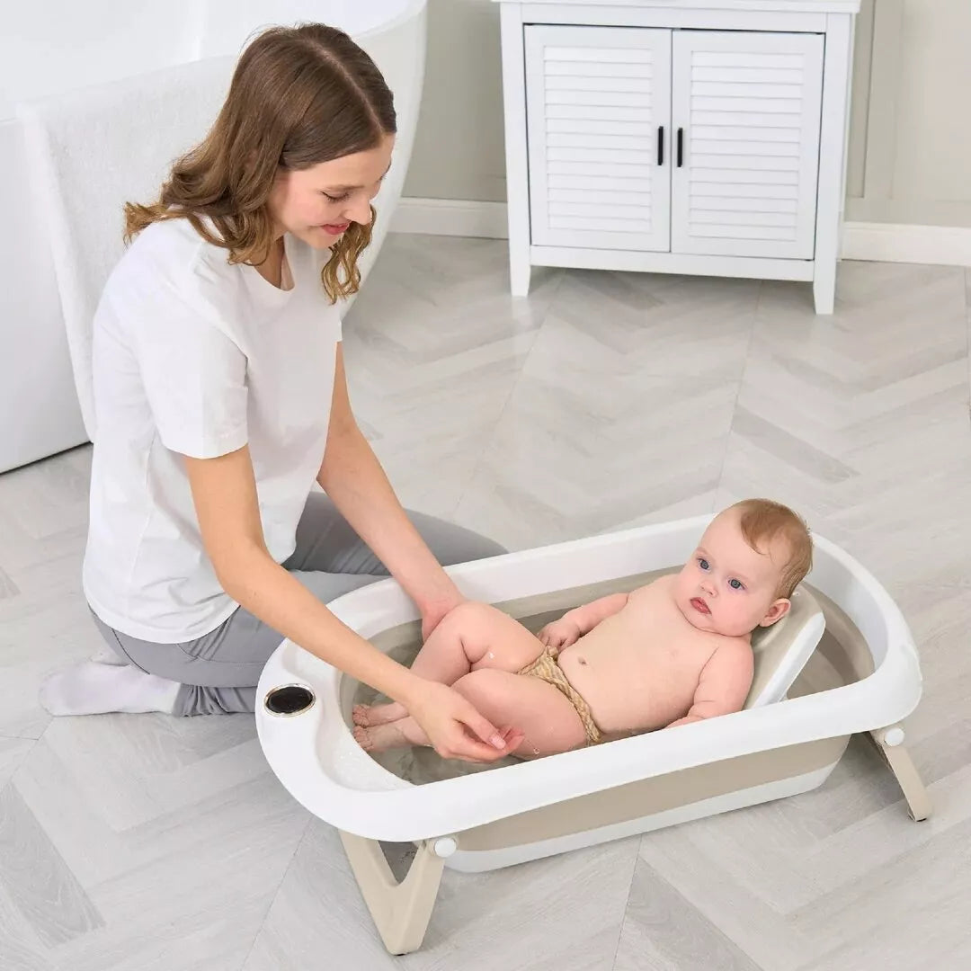 Sulankstoma kūdikio vonelė su termometru ir silikoniniu gultuku BATH&CARE Grey