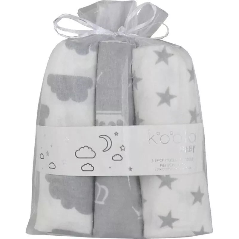 Vystyklų rinkinys Koala Baby FLANNEL PRINT GREY 3vnt