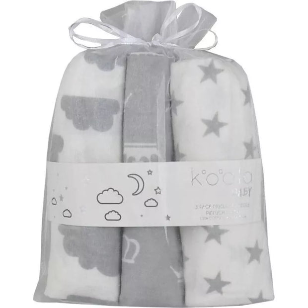 Vystyklų rinkinys Koala Baby FLANNEL PRINT GREY 3vnt
